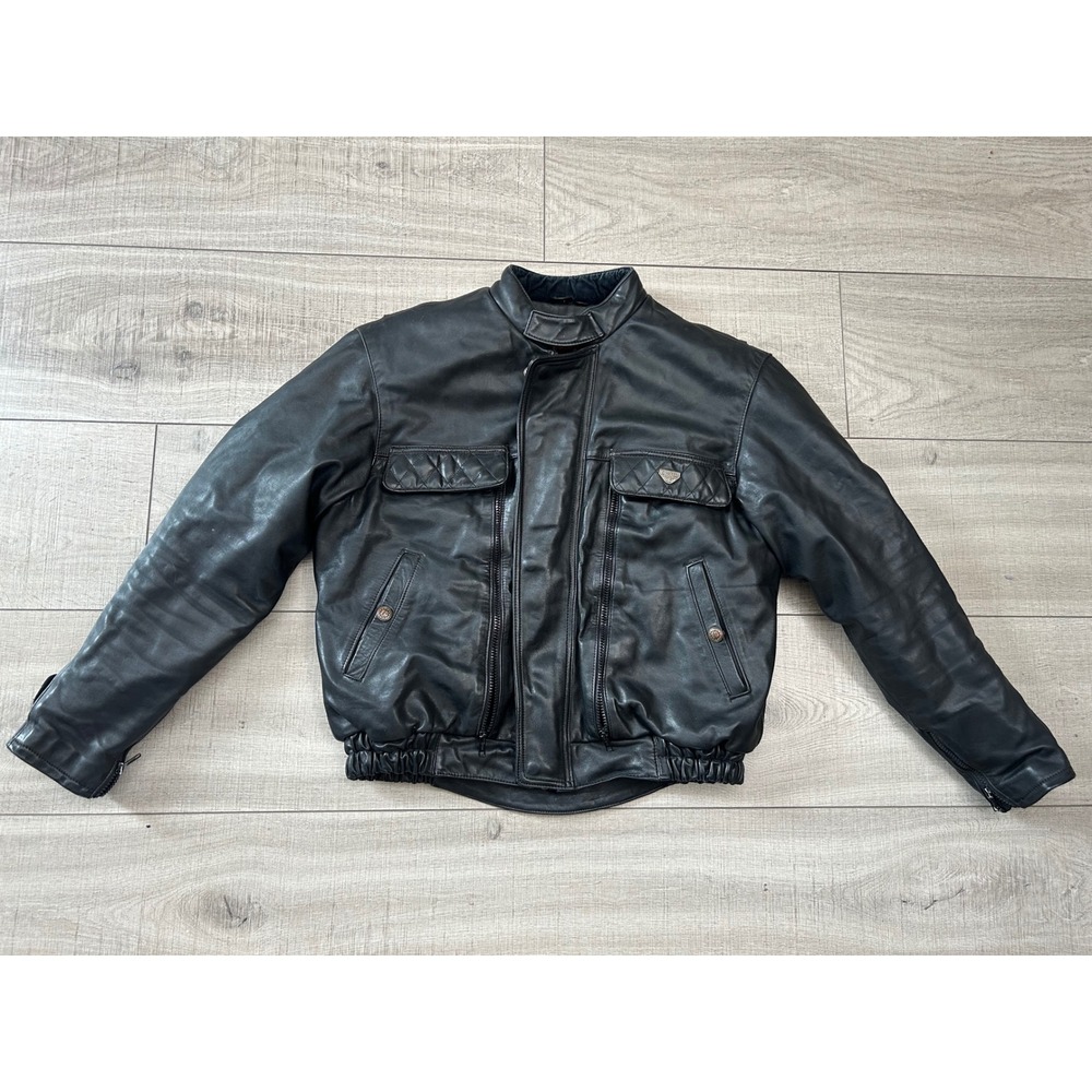 Vintage FirstGear Hein Gericke Black Leather Motorcycle Jacket Mens 44